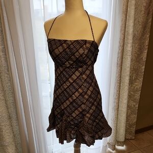 Nwt Wild Fable Plaid Halter Ruffle Hem Sundress - Brown and Black